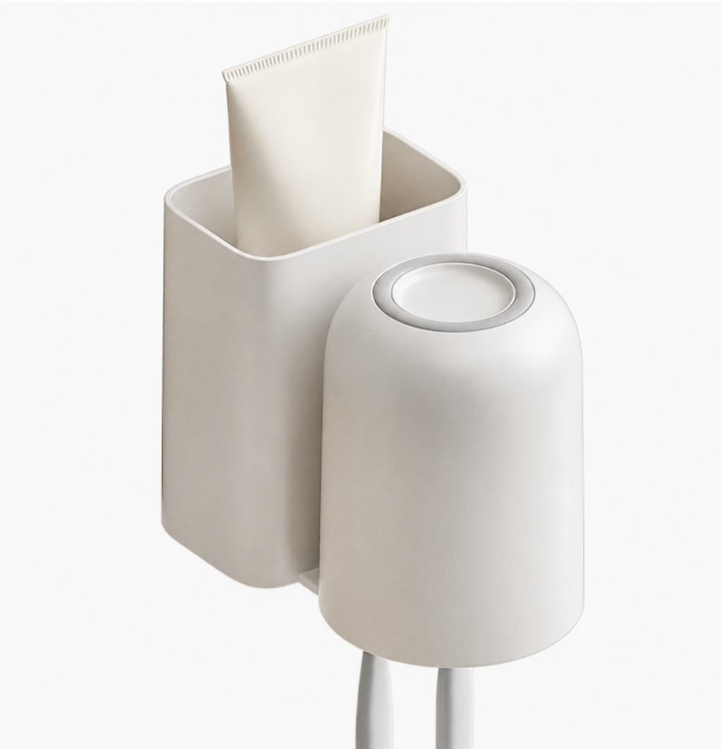 Wall-Mounted Toothbrush Holder with Cup & Toothpaste Dispenser